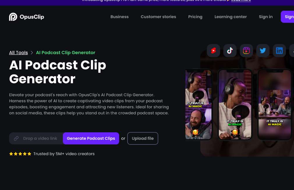 opusclip ai podcast generator